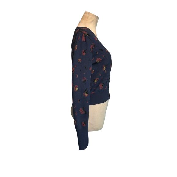 Zara navy blue floral knit buttoned cropped cardigan sweater size small - Picture 7 of 12